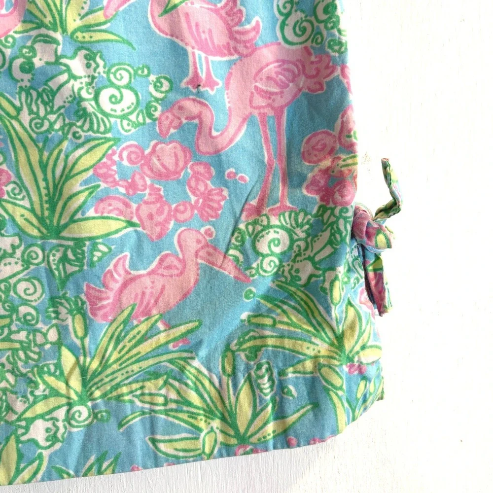 Lilly Pulitzer Girls Vintage Flamingo Print Shift Dress Blue Pink Green Size 4